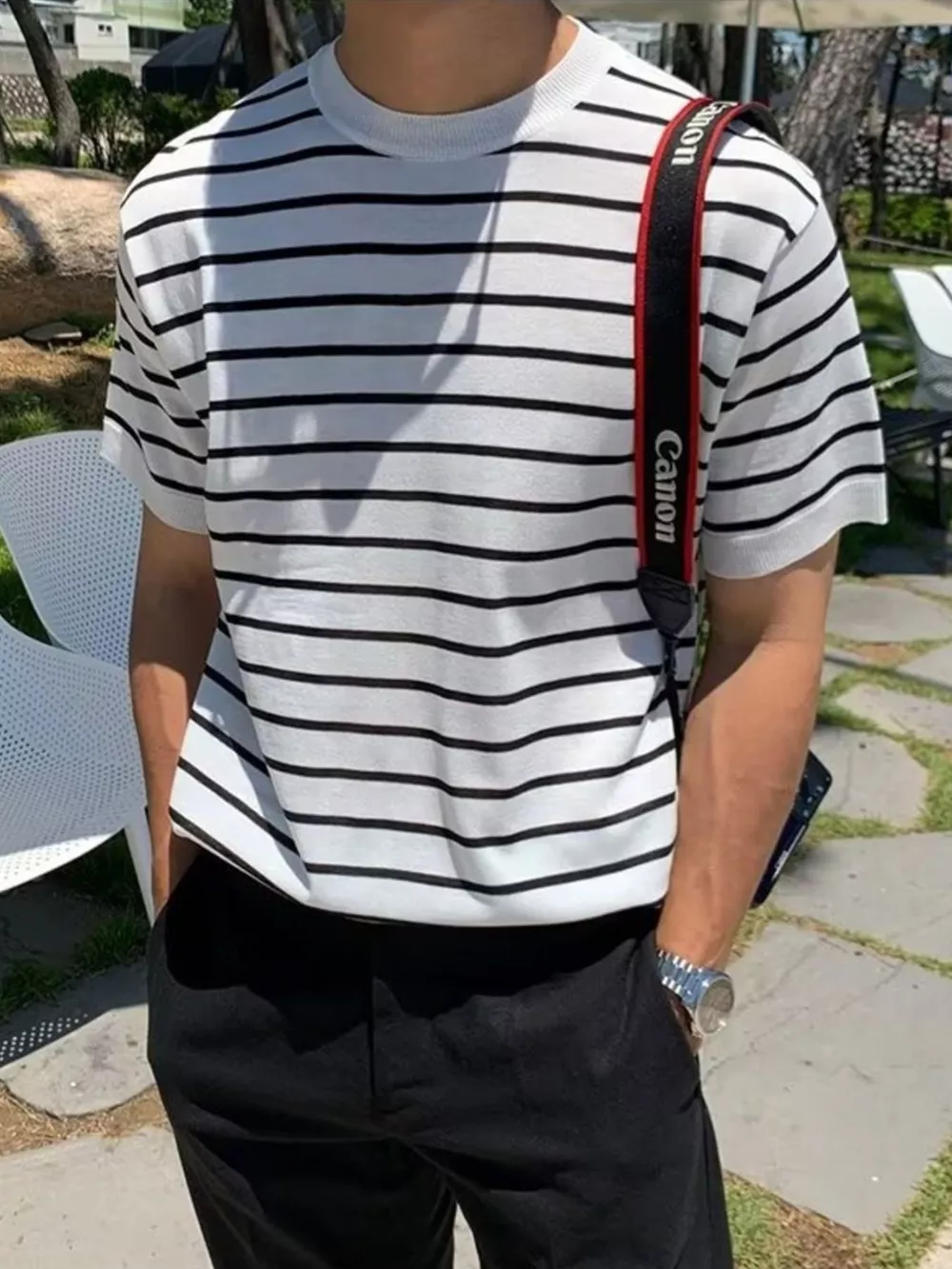 Men's Striped Round Neck Short Sleeve T-Shirt, image 4