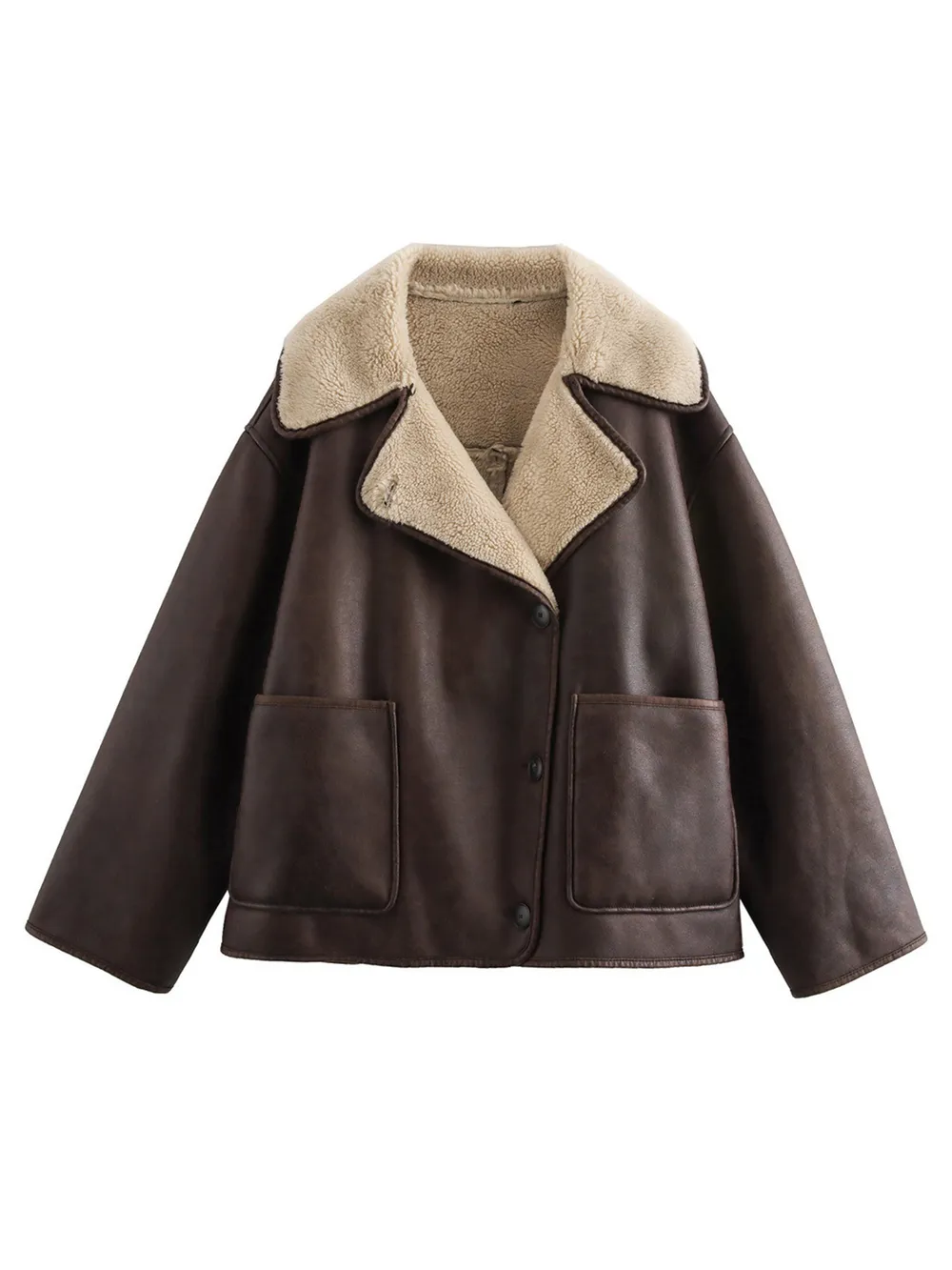 Collared Neck Long Sleeve Plush Jacket, image 6