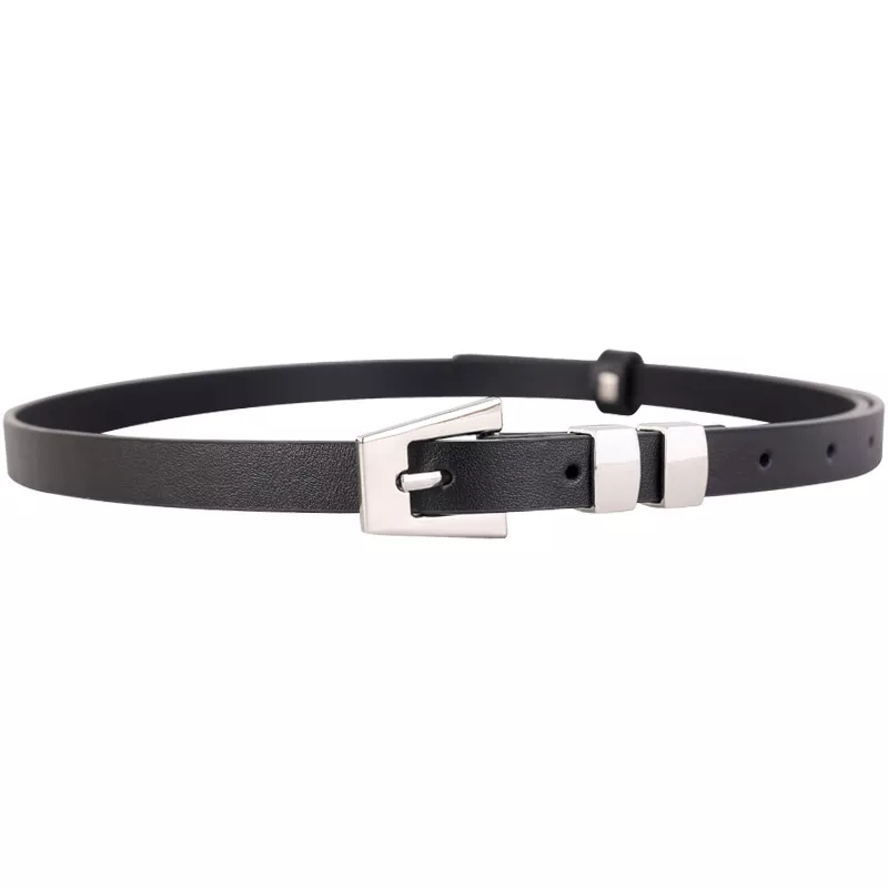 Skinny Leather Belt with Silver Buckle, image 3