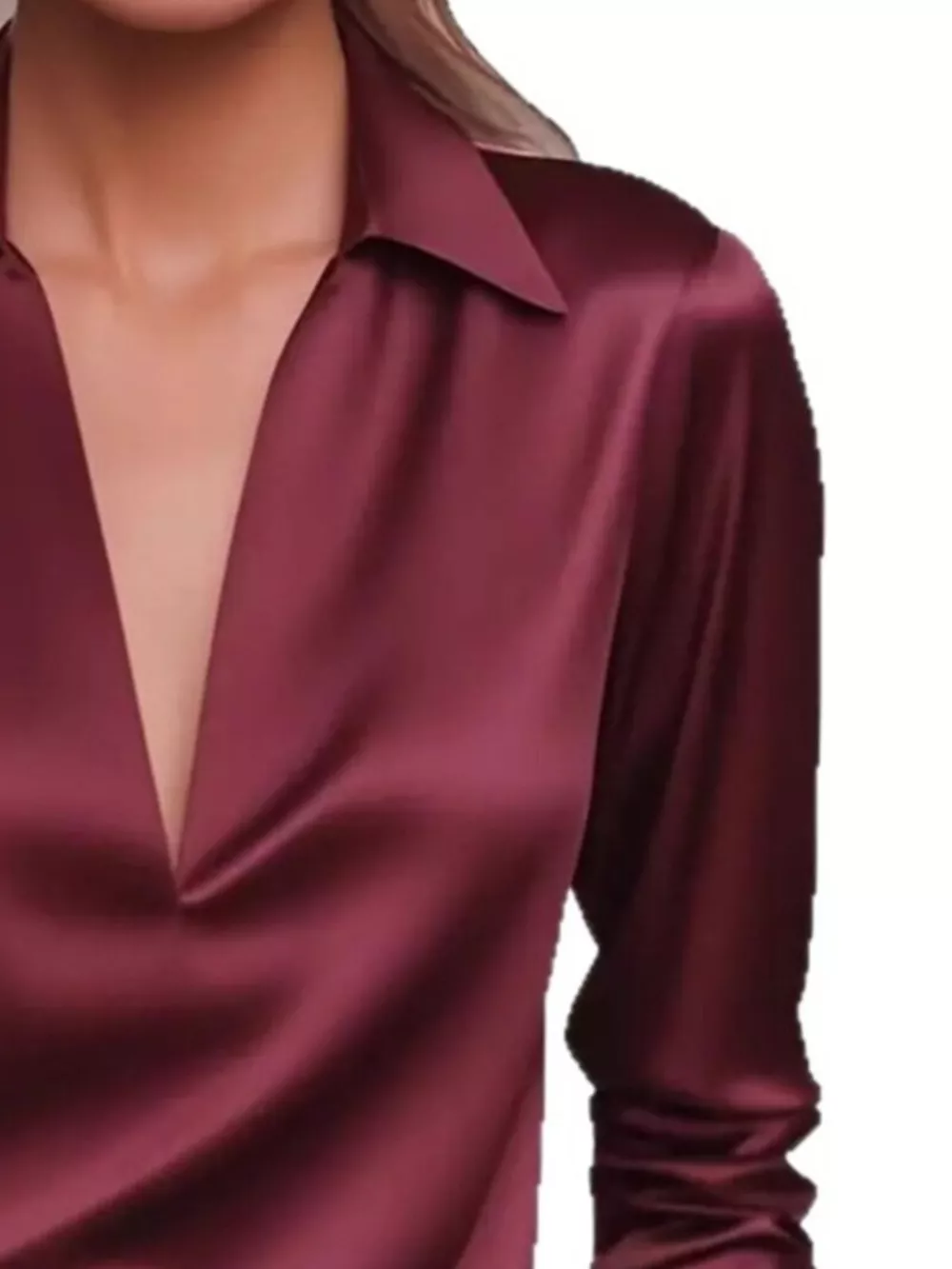 Satin Johnny Collar Long Sleeve Blouse, image 12