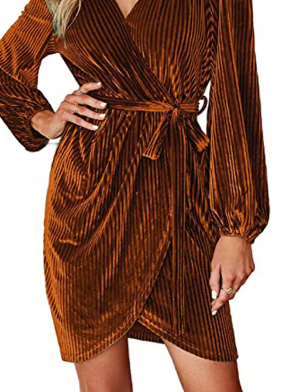 Surplice Long Sleeve Tie Waist Dress, image 19