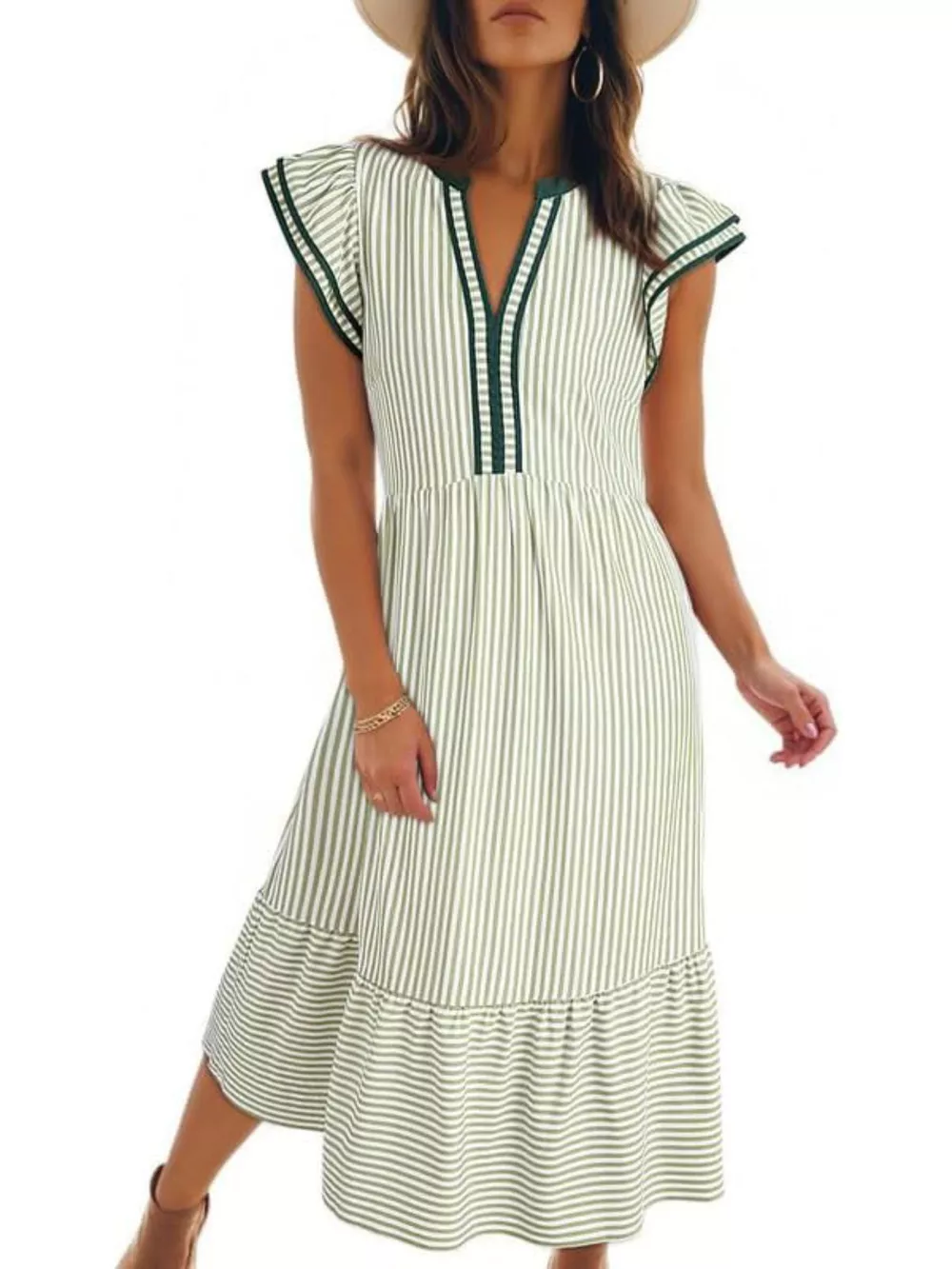 Striped Ruffle Sleeve Midi Dress, image 14