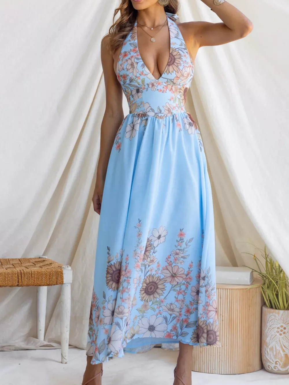 Floral Print Halter Neck Maxi Dress, image 10