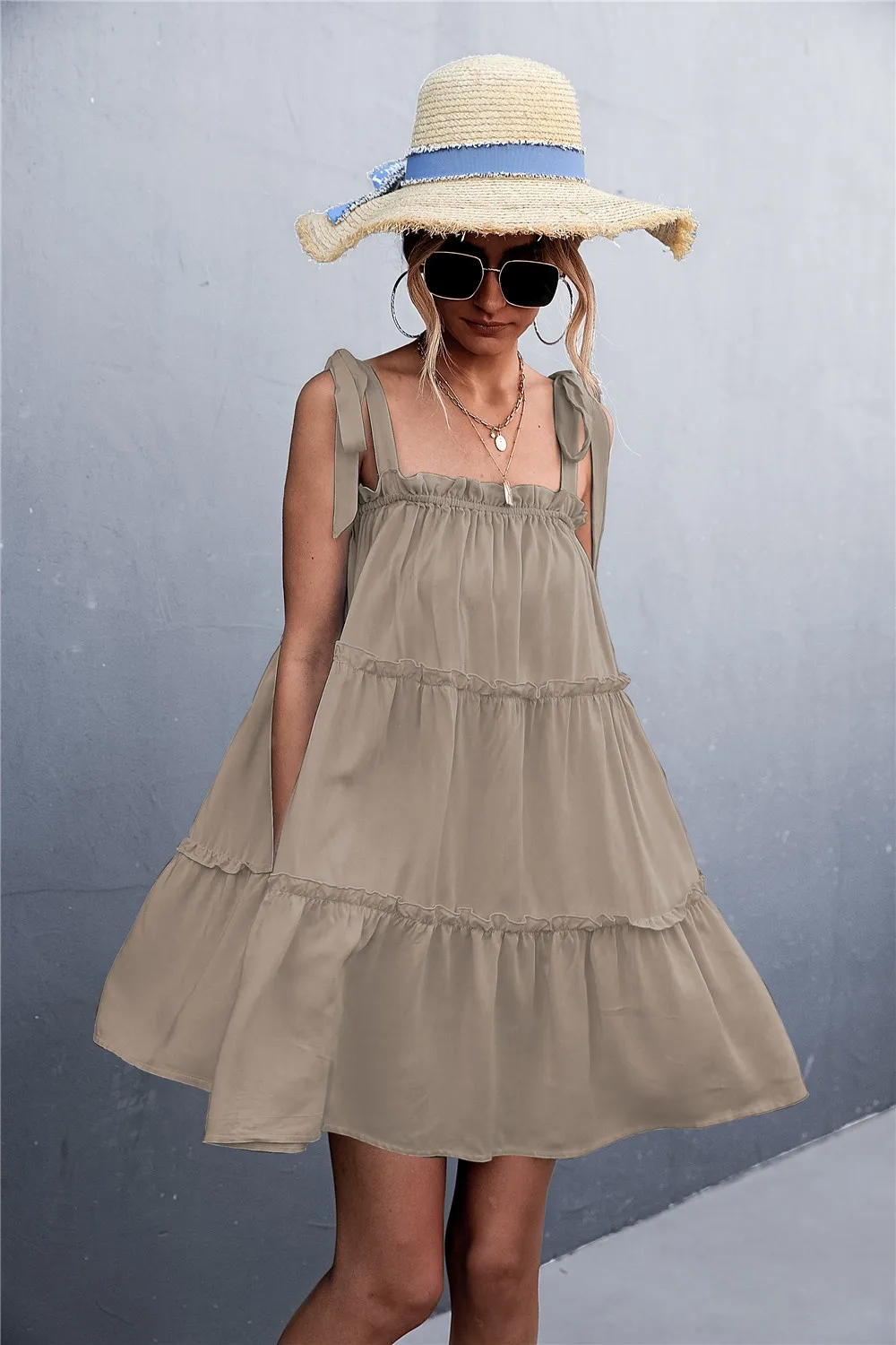 Frill Tiered Tie Shoulder Mini Cami Dress, image 2