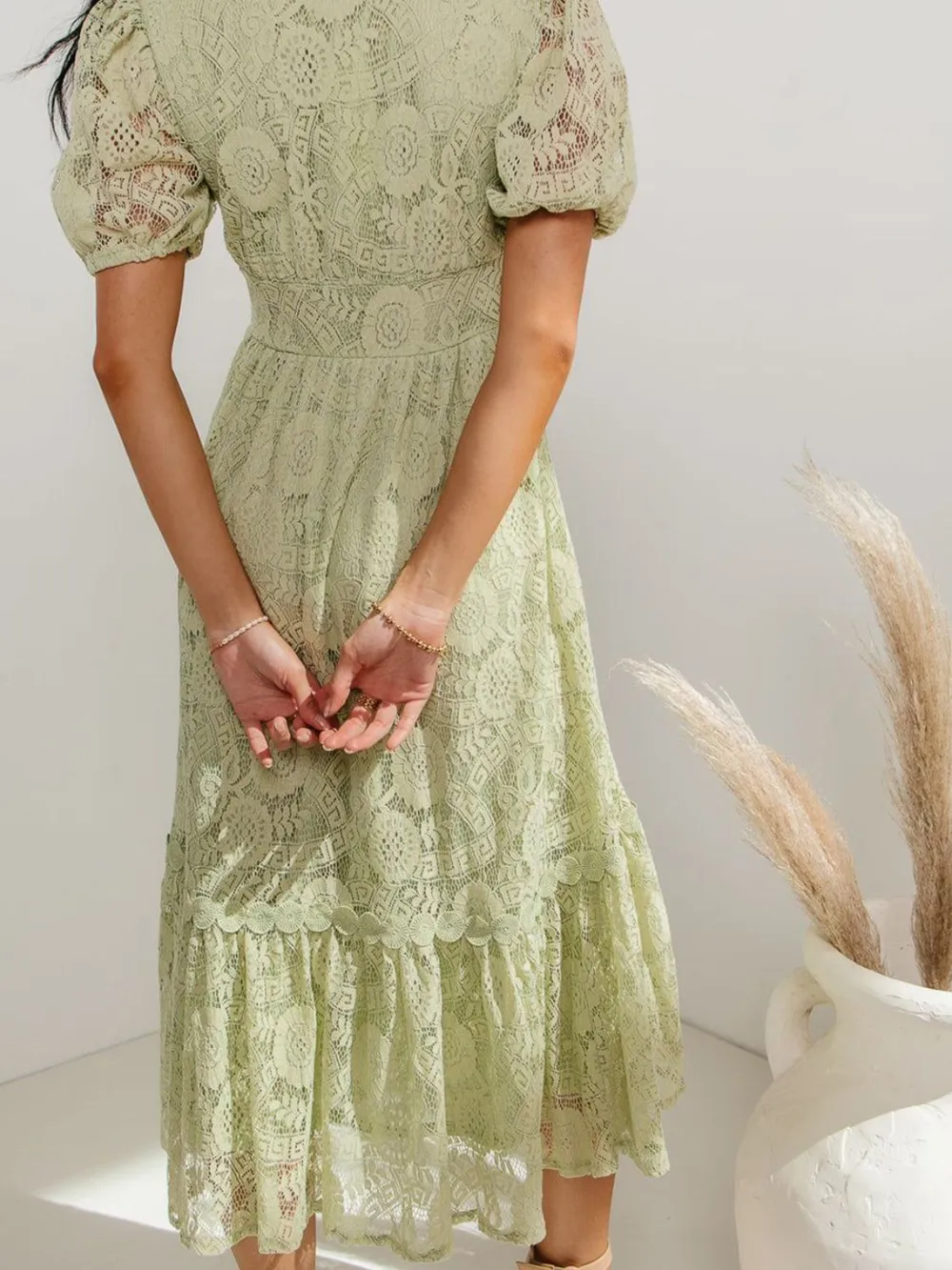 Lace V-Neck Short Sleeve Dress, image 13