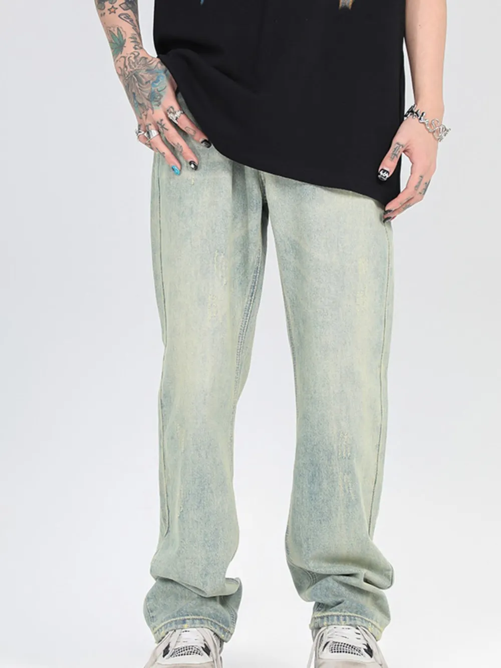 Men's Washed Straight Leg Jeans, image 2