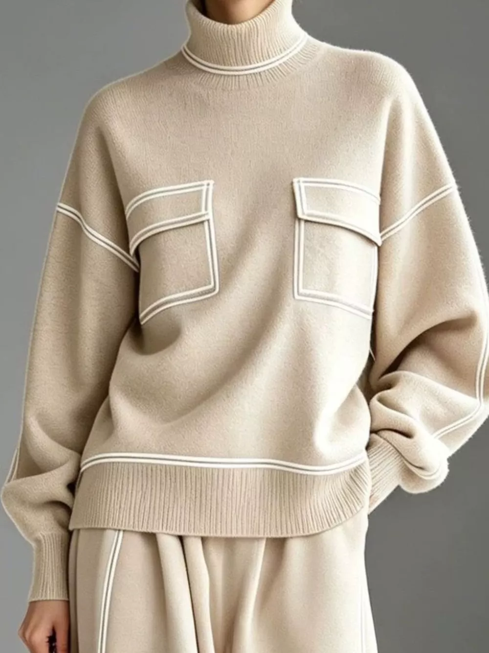 Turtleneck Knit Top and Midi Skirt Set, image 6