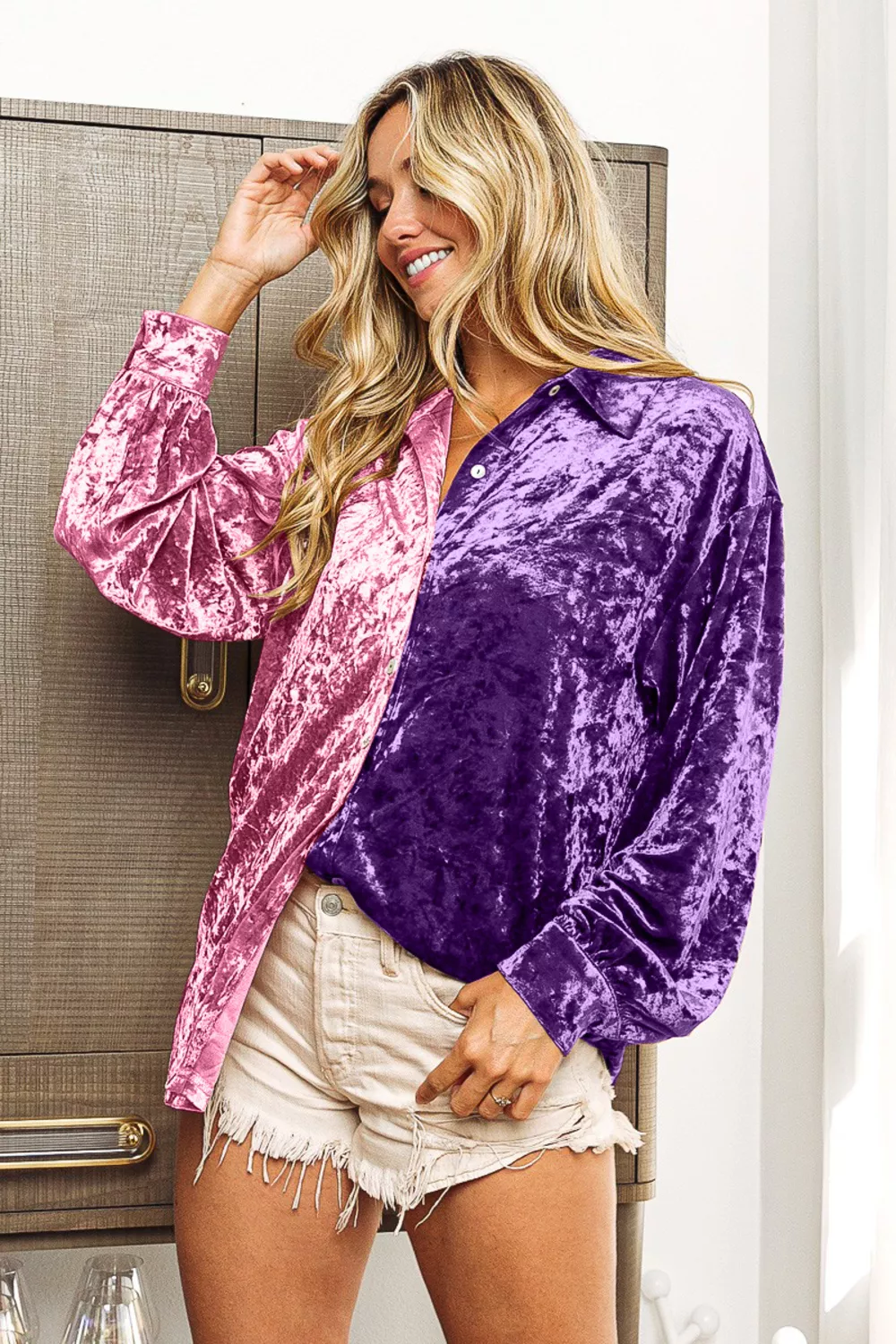 Contrast Button Up Long Sleeve Shirt, image 4