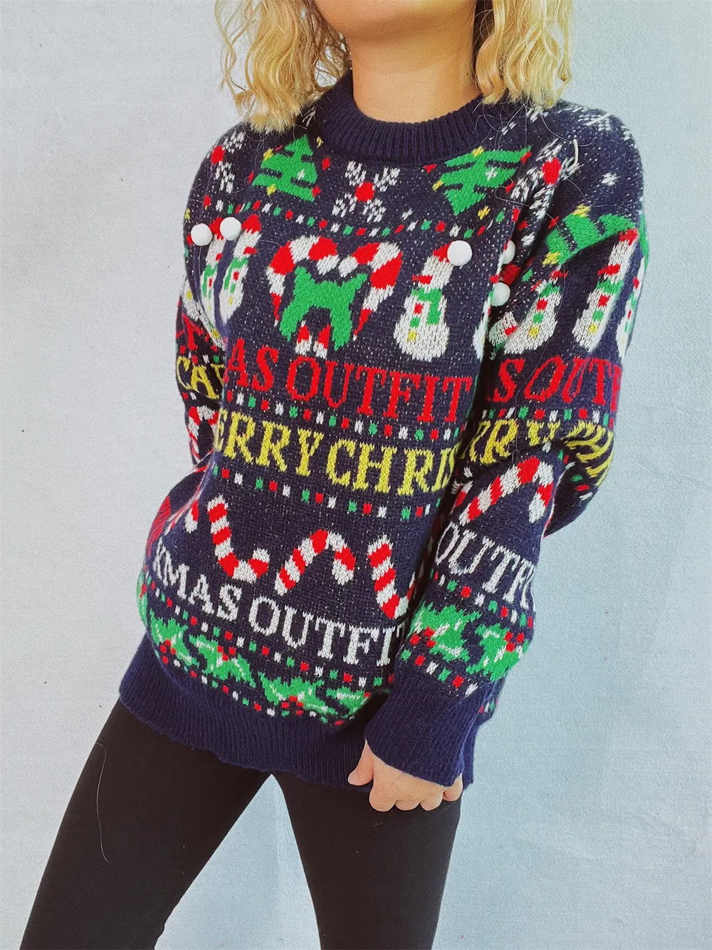 Christmas Pattern Round Neck Long Sleeve Sweater, image 3