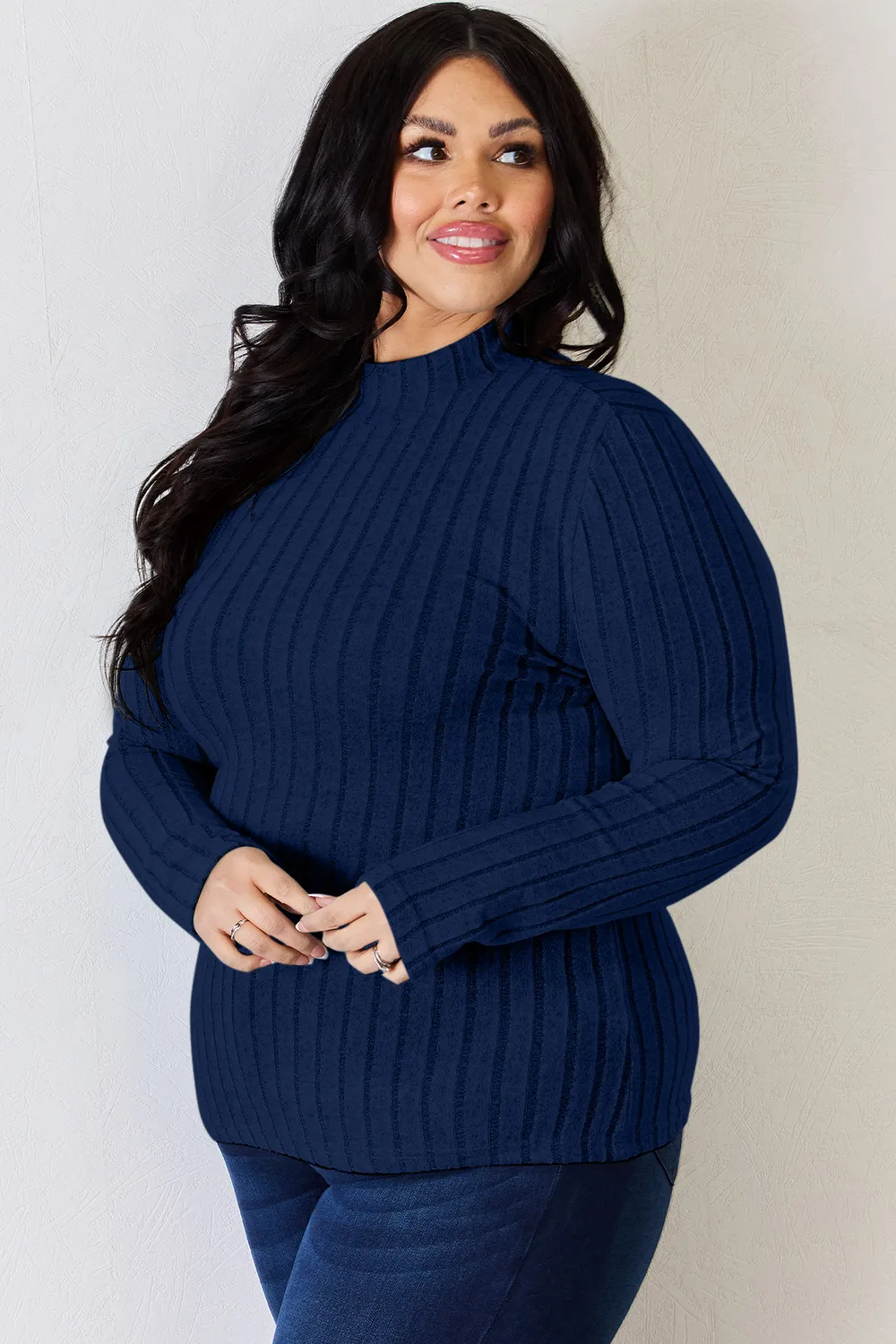 Full Size Ribbed Mock Neck Long Sleeve T-Shirt, image 9
