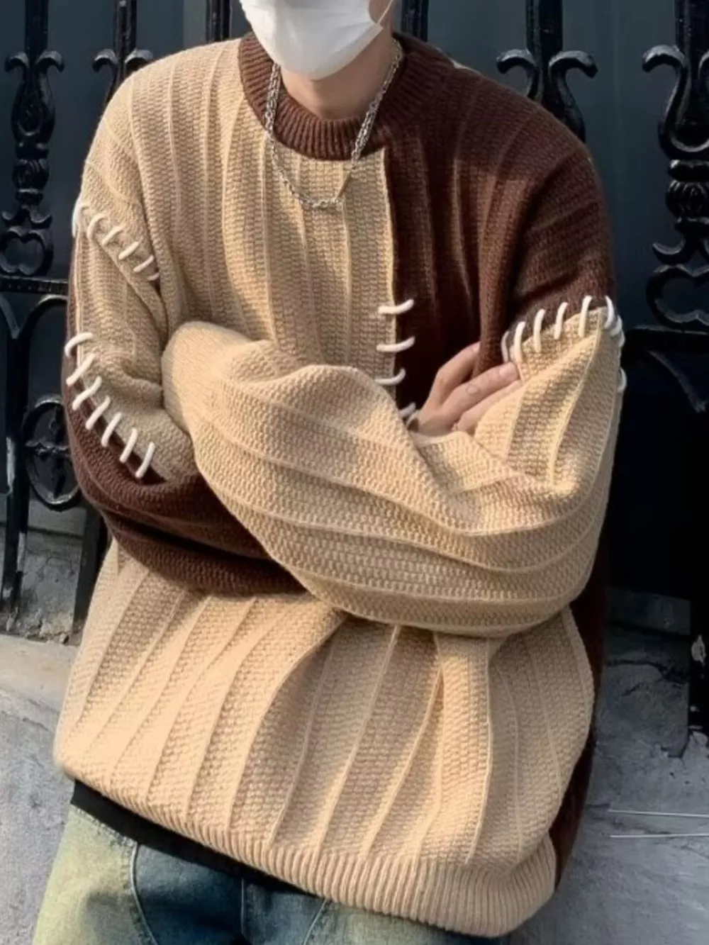 Men's Color Block Round Neck Sweater, image 8