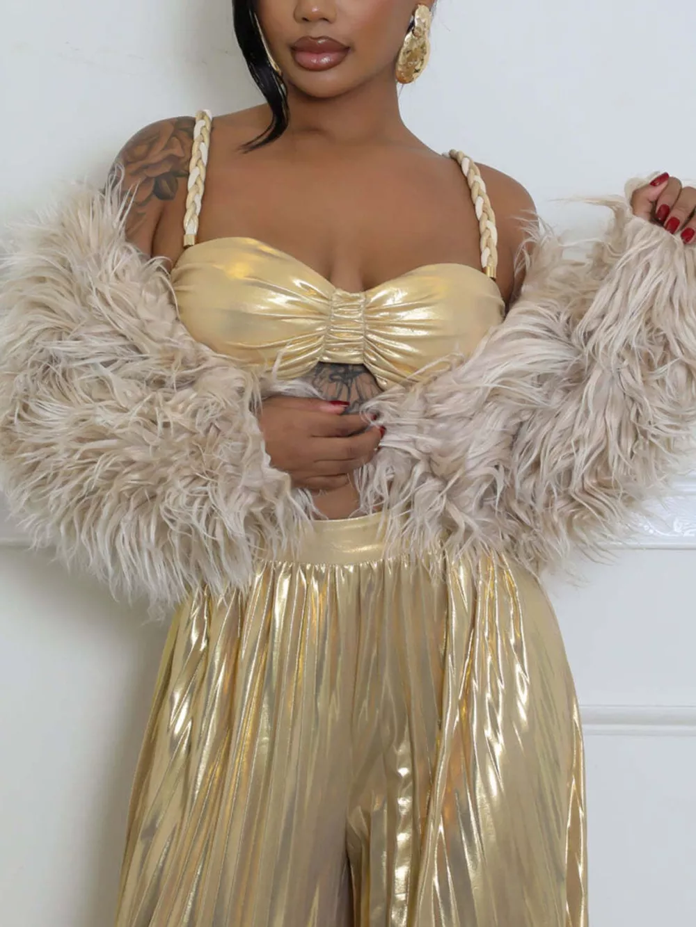 Faux Fur Open Front Cropped Outerwear, image 2