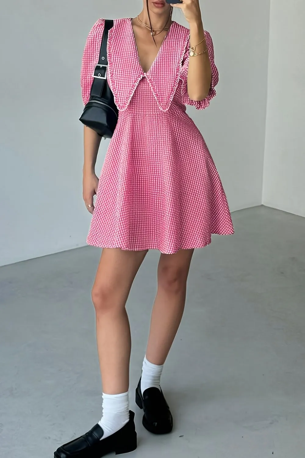 Gingham Puff Sleeve Mini Dress, image 6