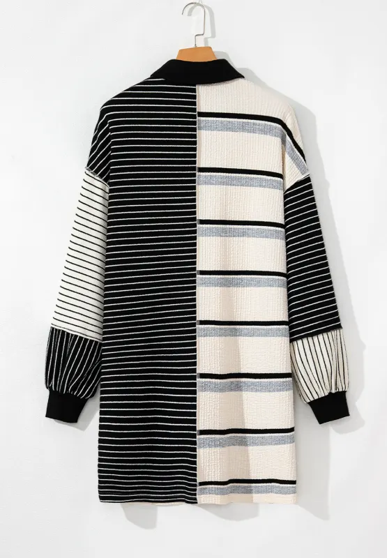 Striped Patchwork Long Sleeve Mini Dress, image 4