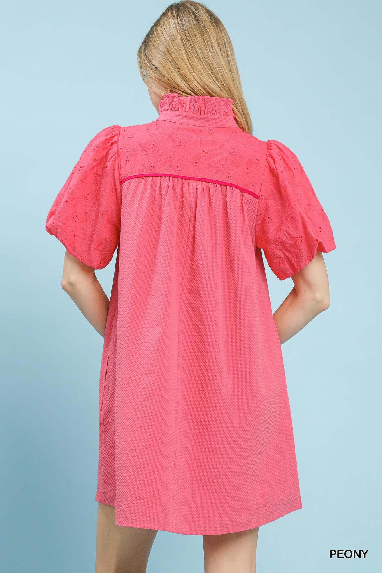 Puff Sleeve Textured Babydoll Dress, image 3