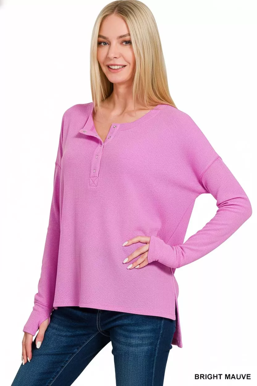 Waffle Thumb Hole Cuffs Henley Tee, image 3