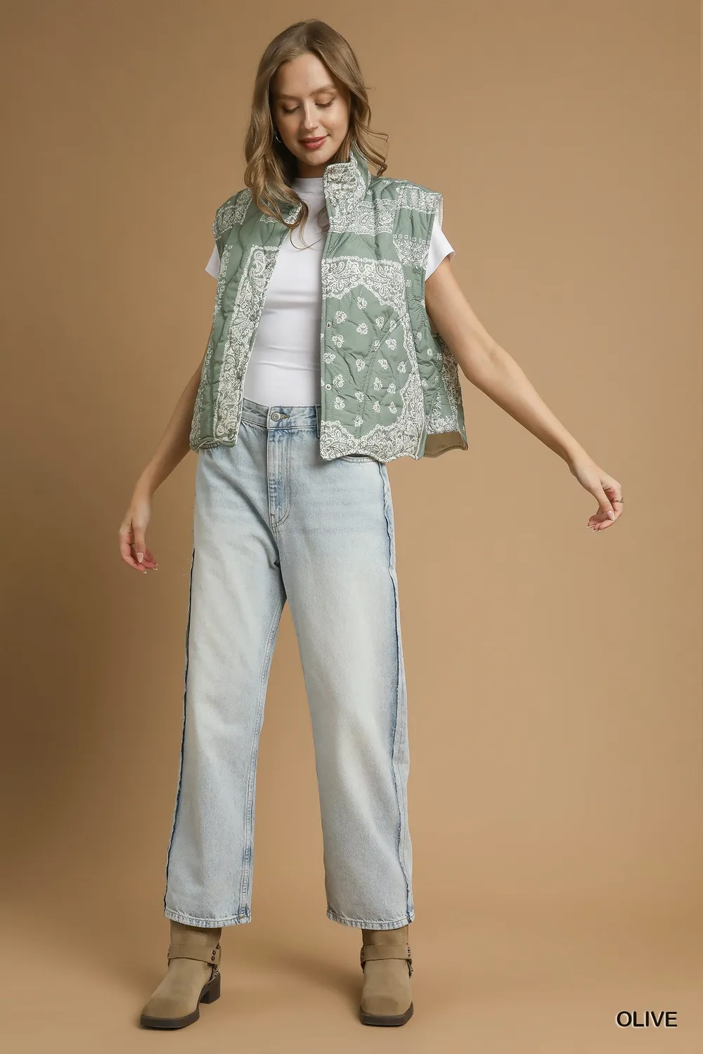 Bandana Print Quilted Puffer Vest, image 2