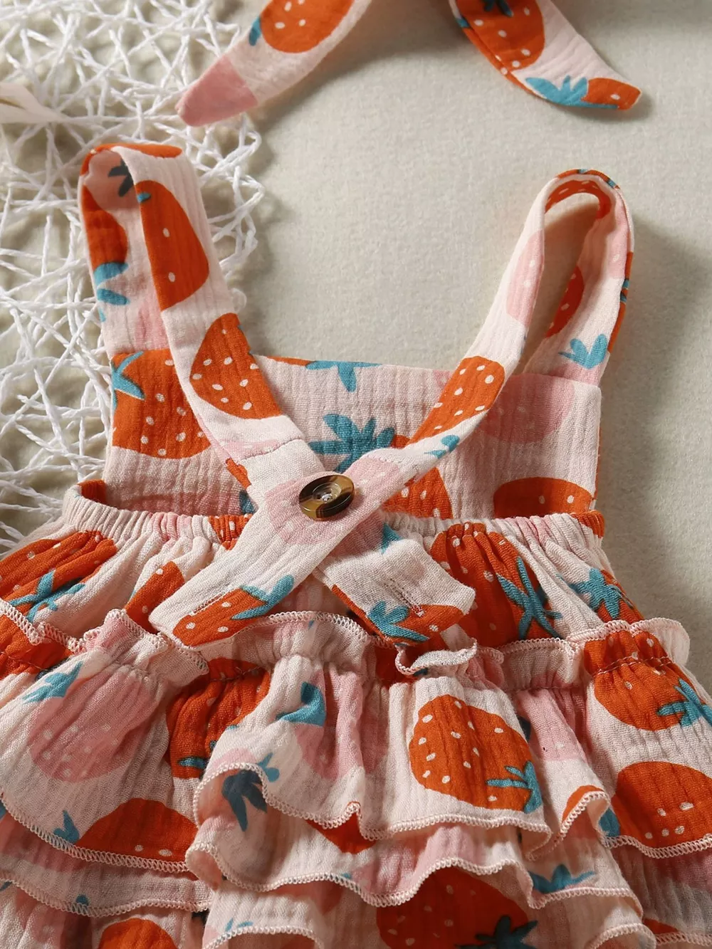 Children's Strawberry Print Ruffle Trim Bodysuit & Headband Set, image 2