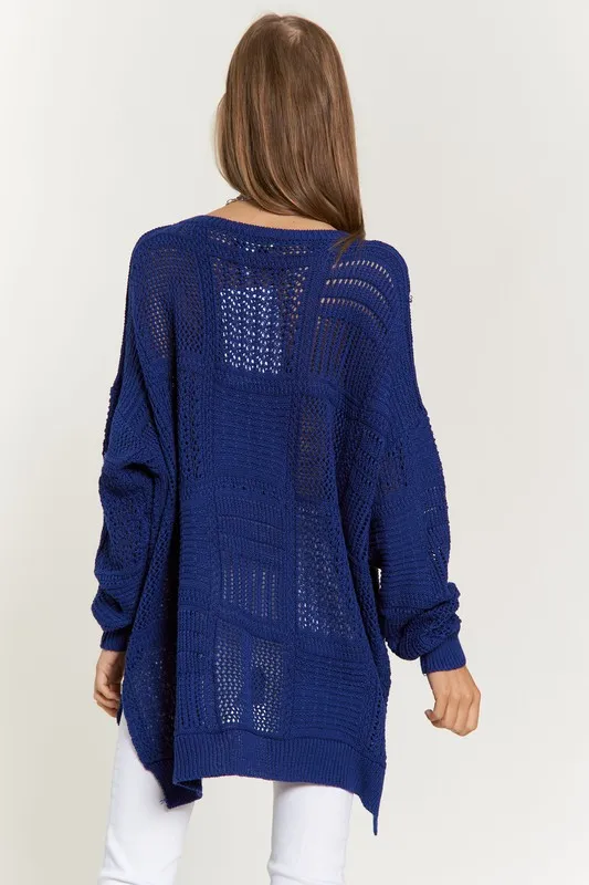 Openwork Side Slit Drop Shoulder Knit Cover Up, image 2