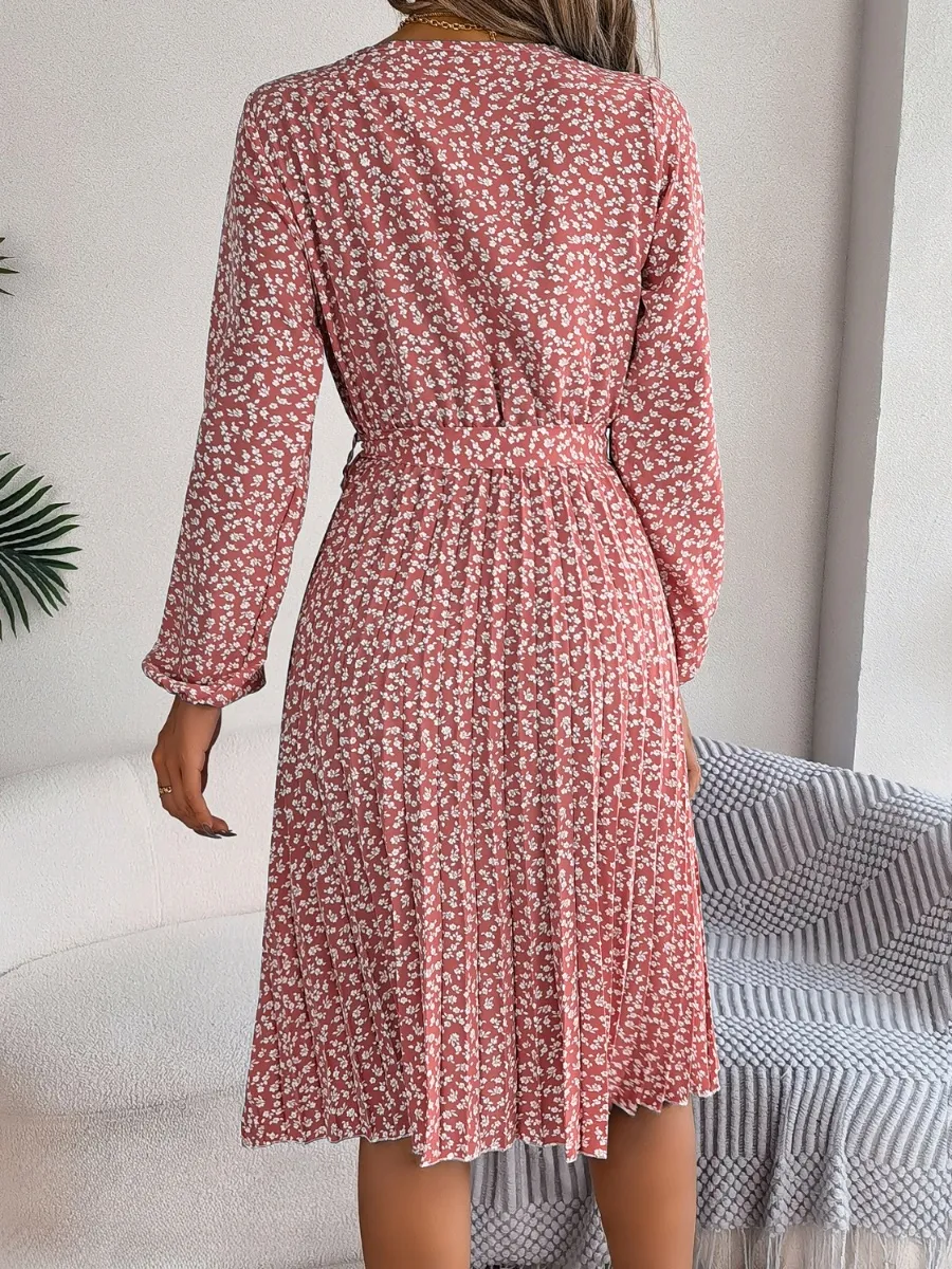 Ditsy Floral Tie Waist Pleated Dress, image 8