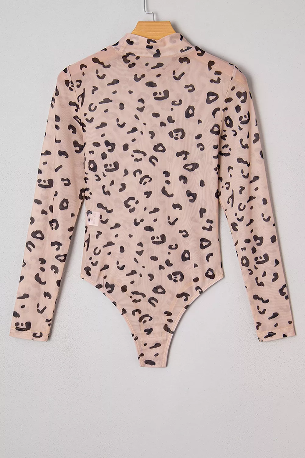 Mock Neck Sheer Mesh Leopard Long Sleeve Bodysuit, image 9