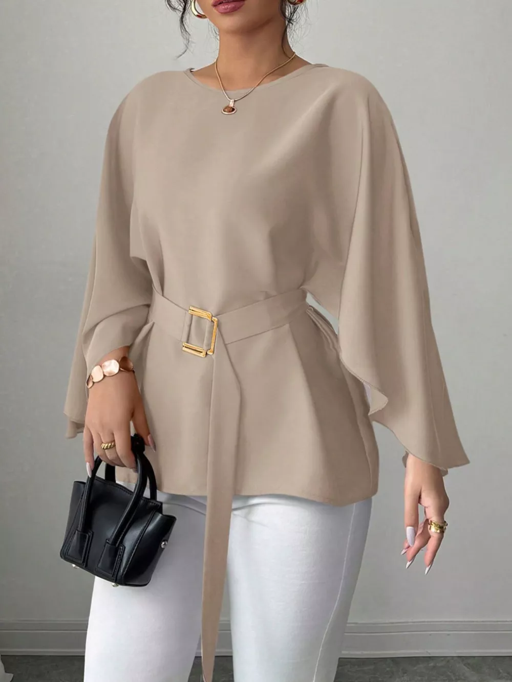 Batwing Sleeve Belted Blouse, image 6