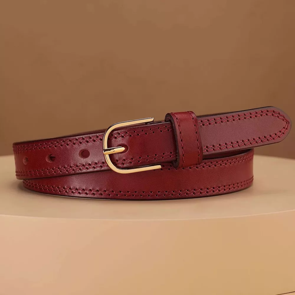 Classic Leather Belt with Golden Buckle, image 6