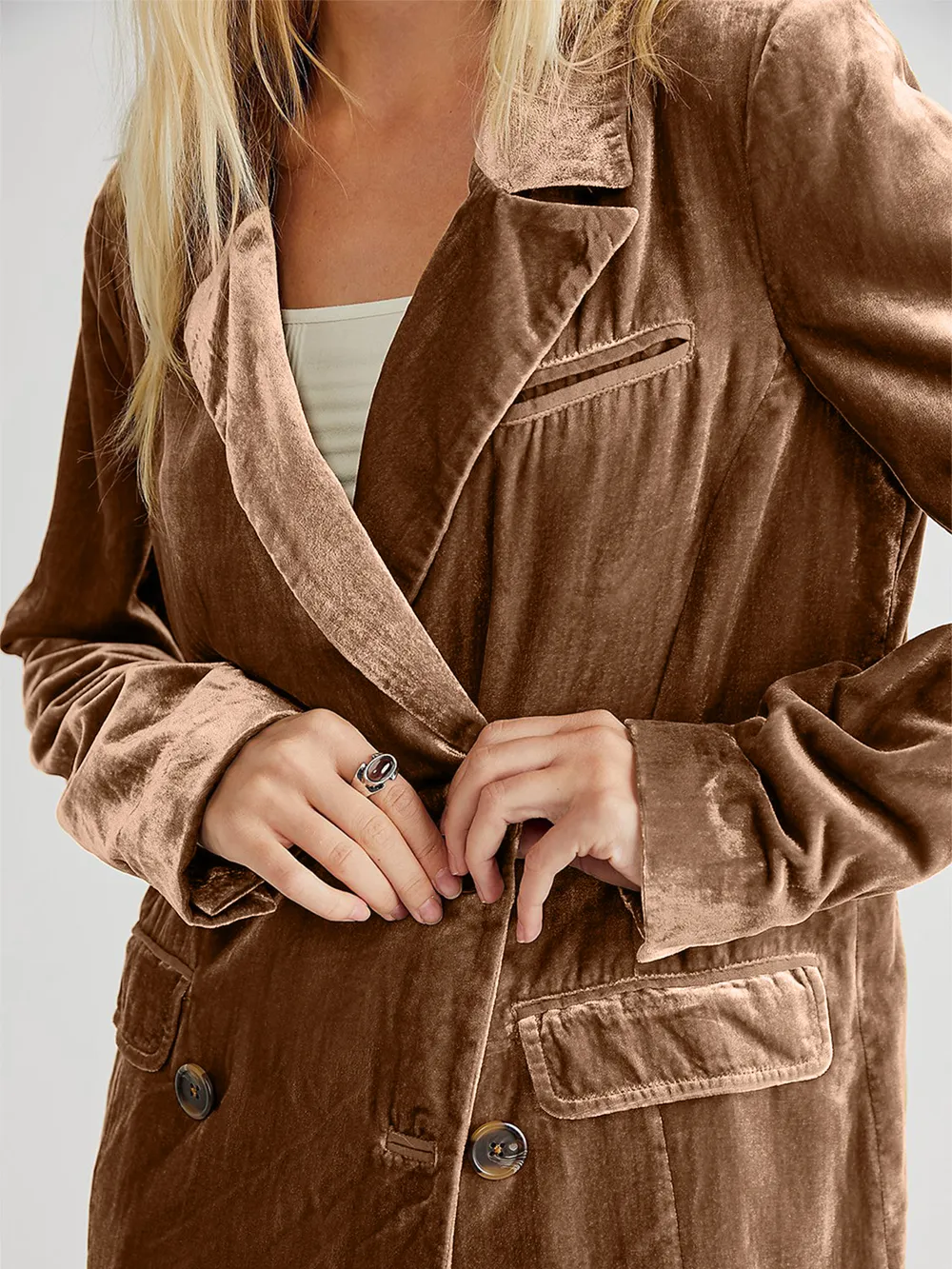 Lapel Collar Long Sleeve Blazer with Pockets, image 4