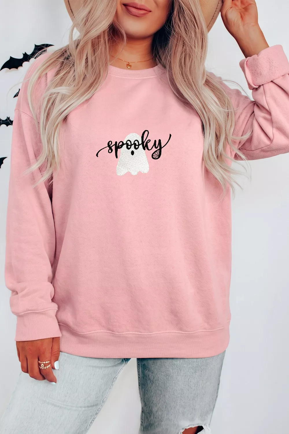 Halloween Ghost Graphic Round Neck Sweatshirt, image 3