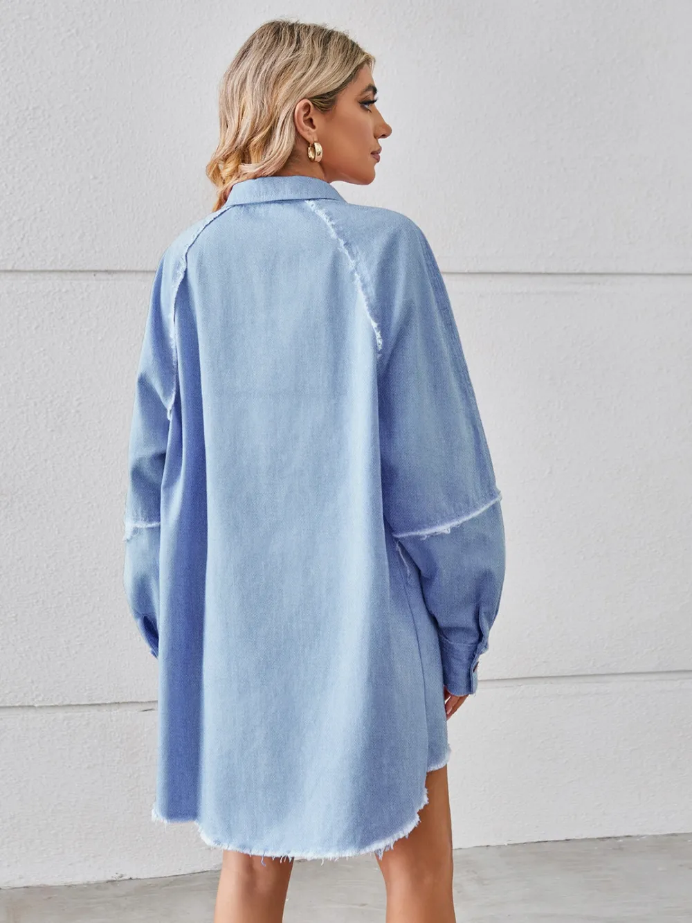 Raw Hem Button Up Denim Dress, image 5