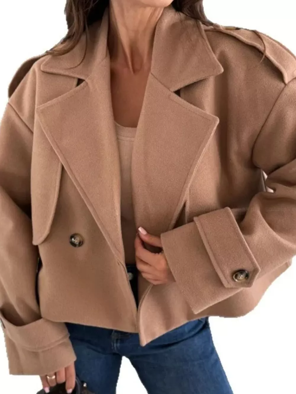 Lapel Collar Dropped Shoulder Jacket, image 3