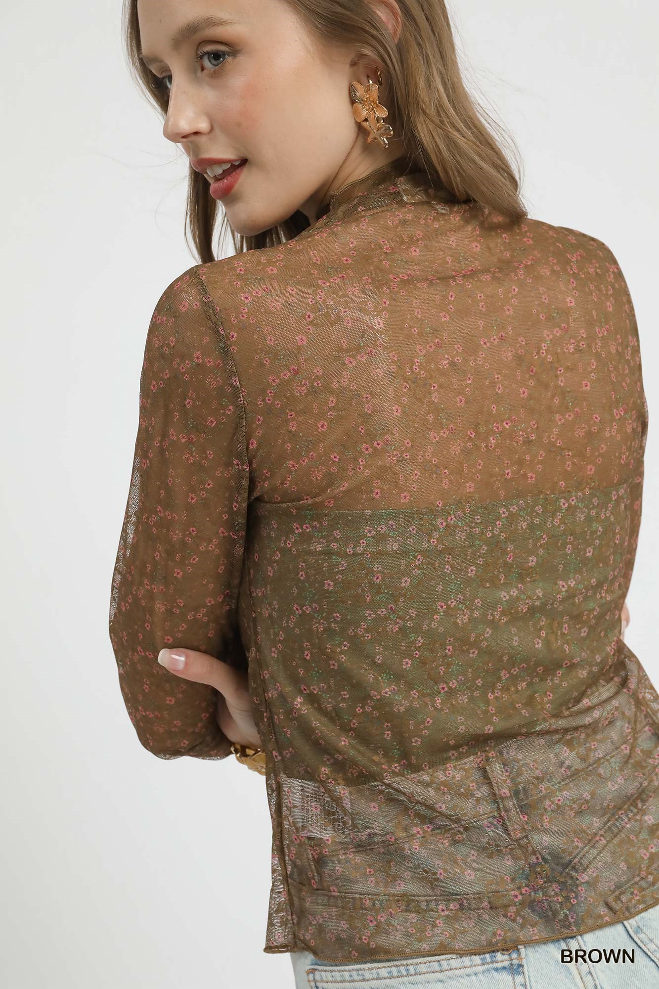 Nylon Lace Mesh Long Sleeve Top, image 5