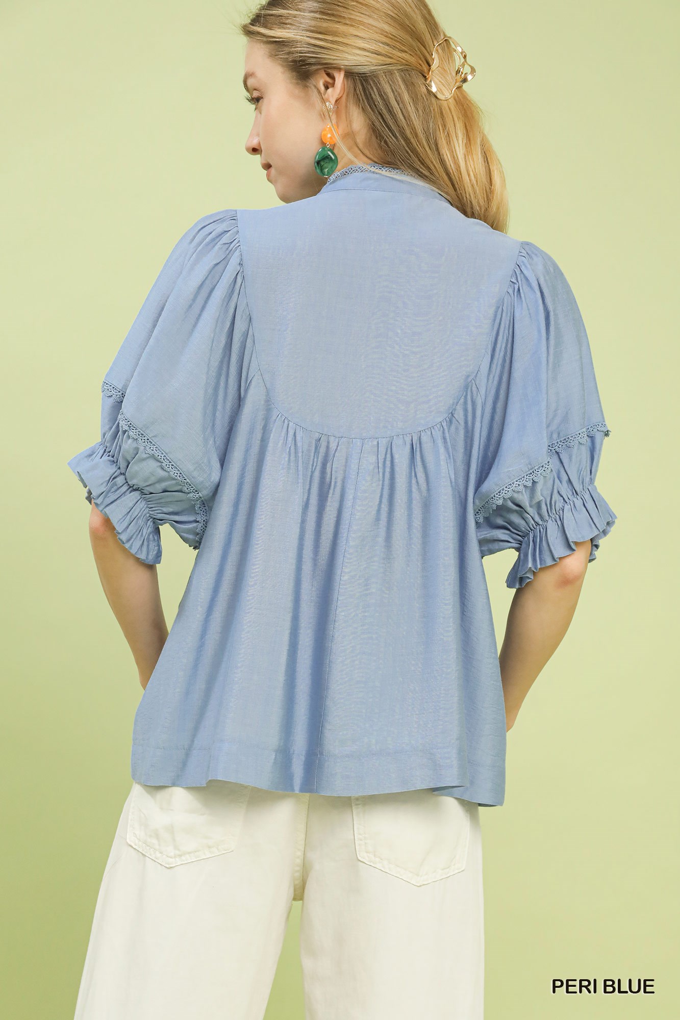 Smocked Yoke Blouse with Ruffle Sleeves, image 3