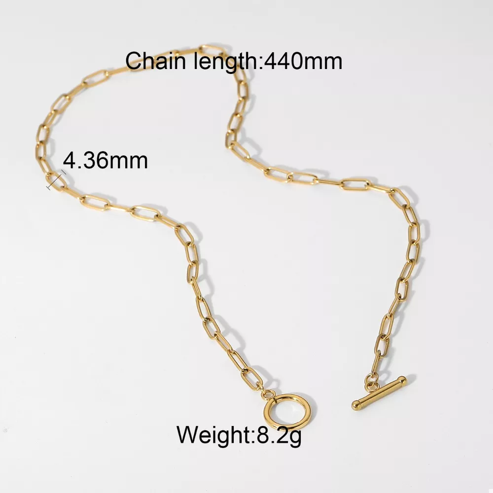 18K Gold-Plated Chain Link Toggle Clasp Necklace, image 6