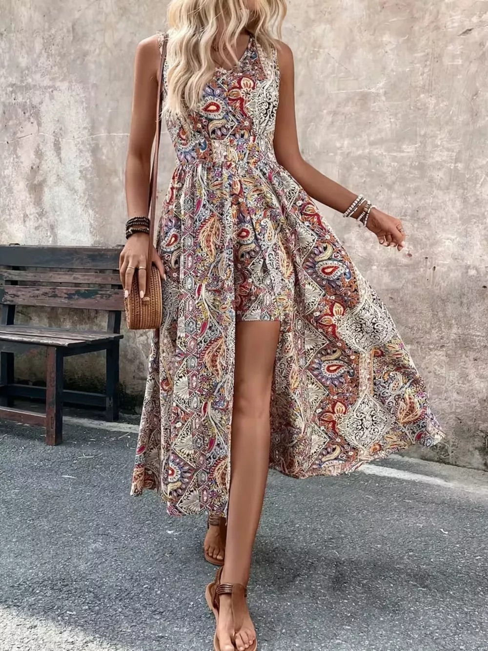 Paisley Print Sleeveless Romper, image 2