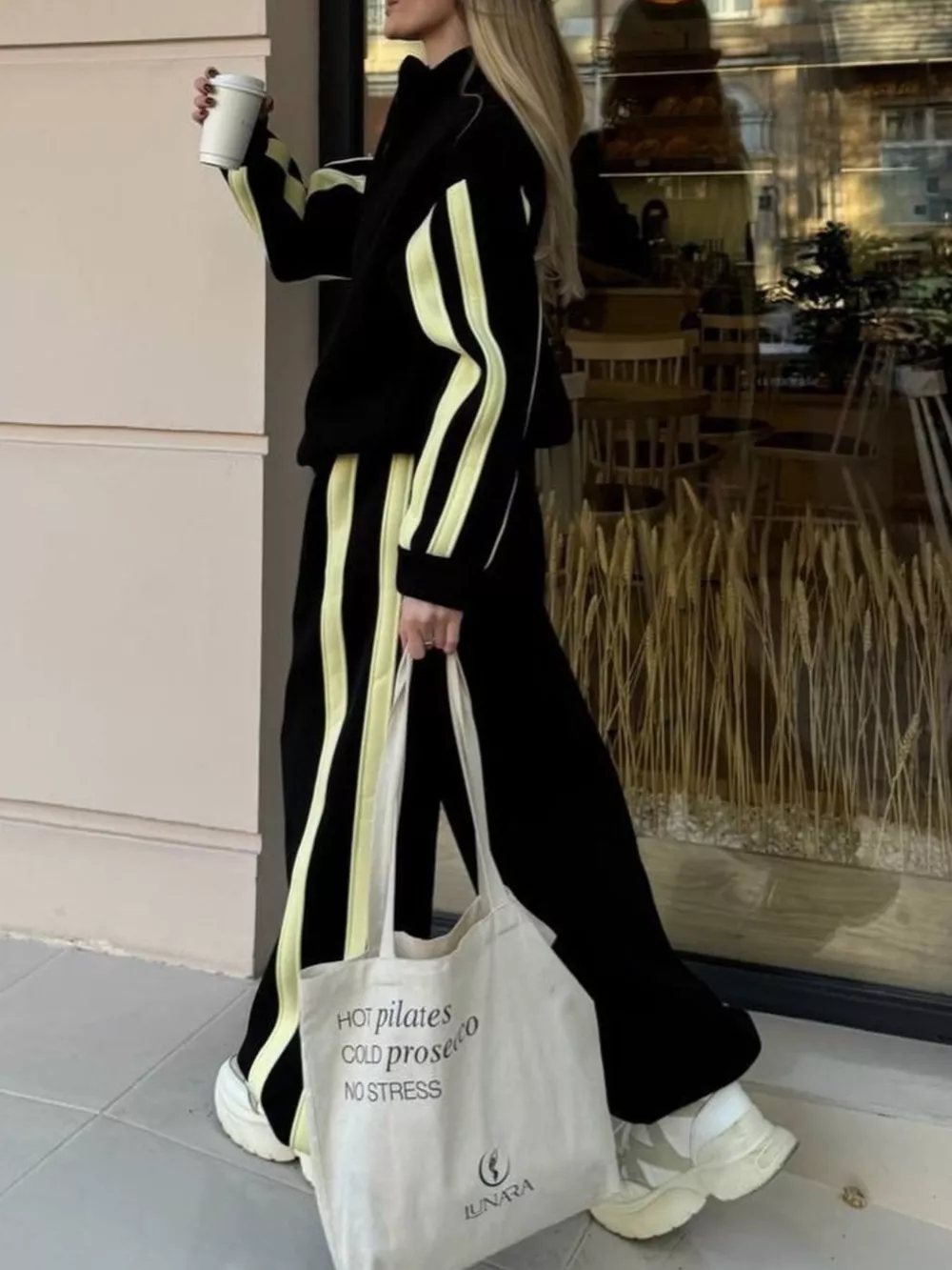 Contrast Striped Zip Up Top and Pants Set, image 9