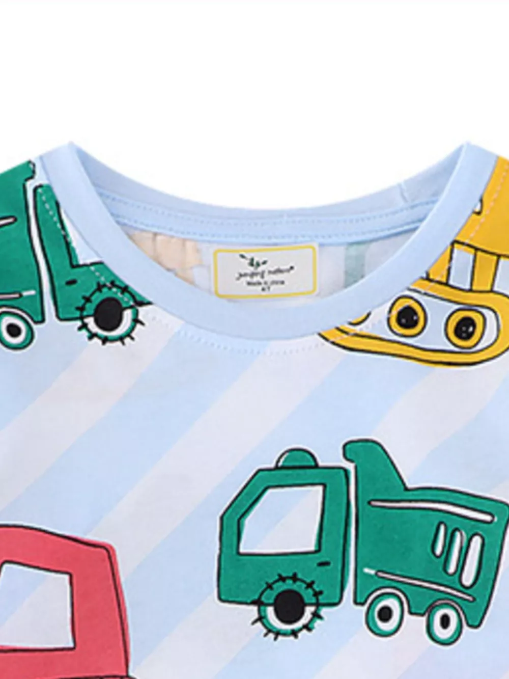 Children's Cartoon Construction Vehicle Print Crew Neck Short Sleeve T-Shirt, image 2
