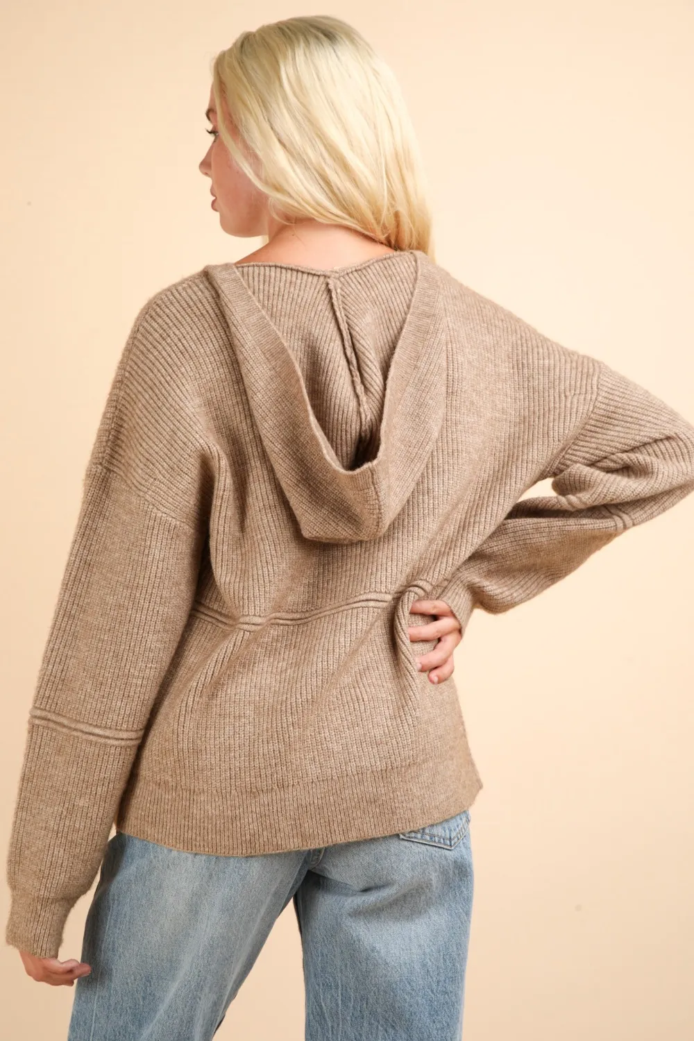 Seam Detail Drop Shoulder Hooded Sweater, image 2