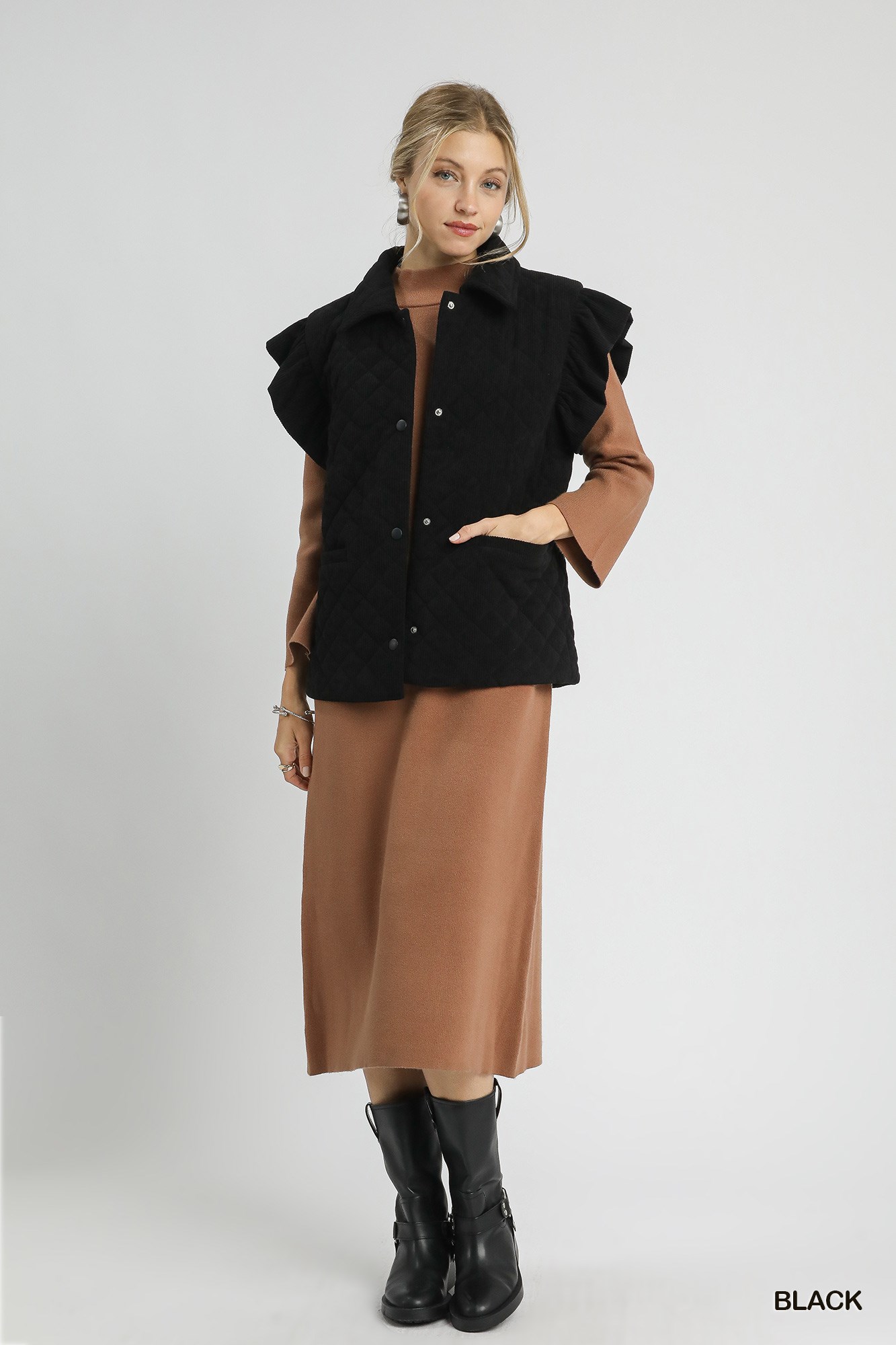 Corduroy Quilted Ruffle Sleeve Vest, image 3