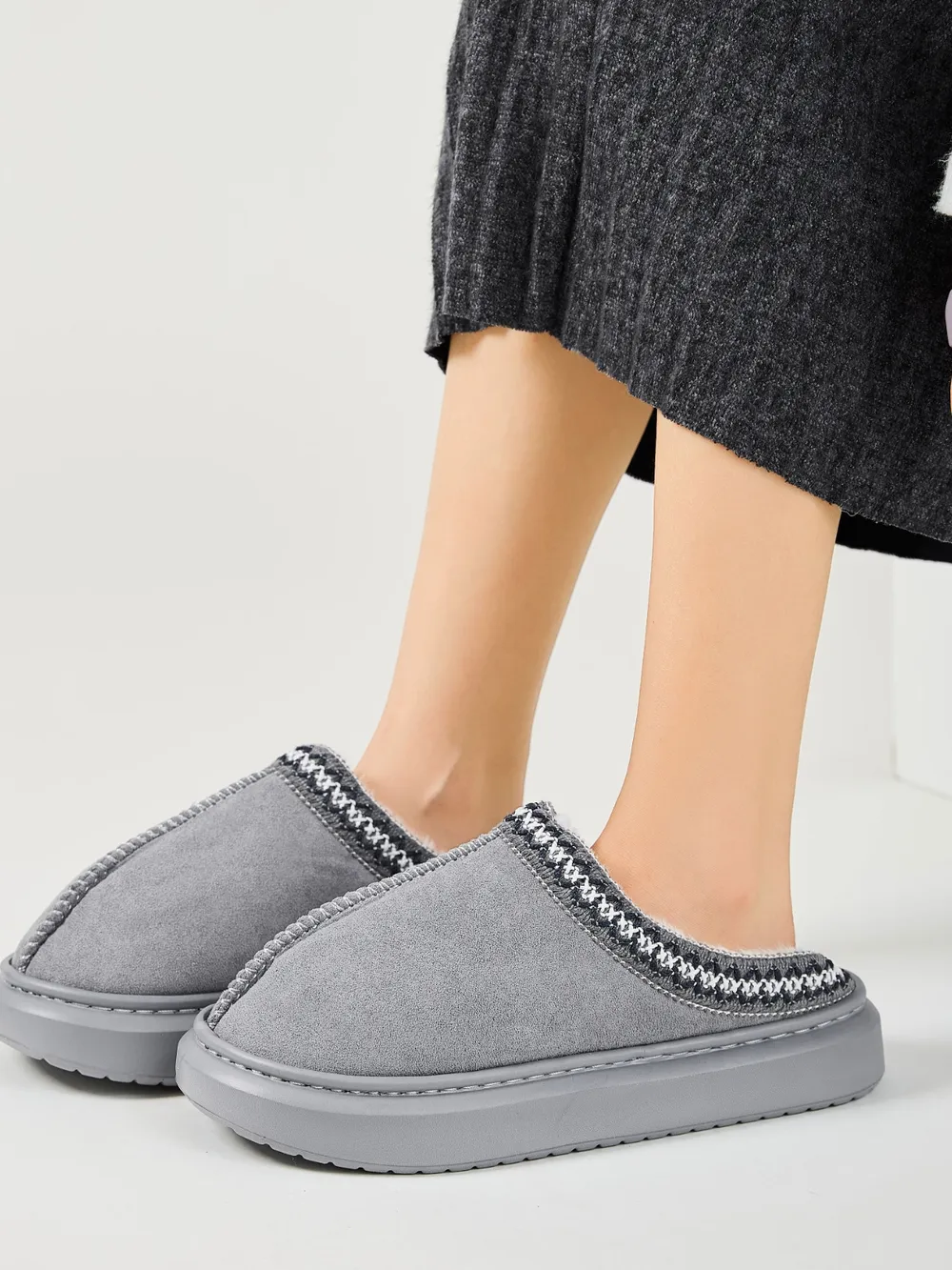 Faux Fur Suede Platform Slippers, image 12