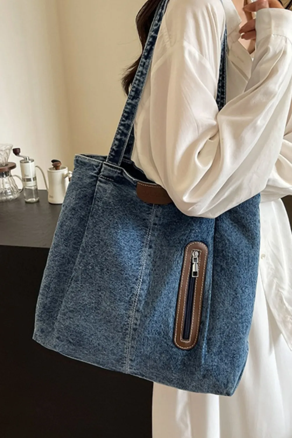 Medium Denim Tote Bag, image 6