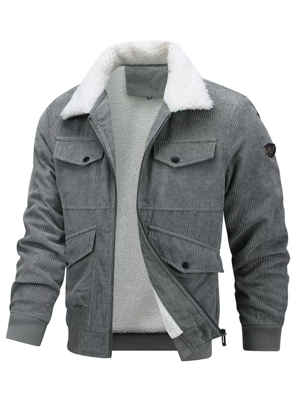 Men's Plus Size Corduroy Sherpa Lined Winter Coat, image 5