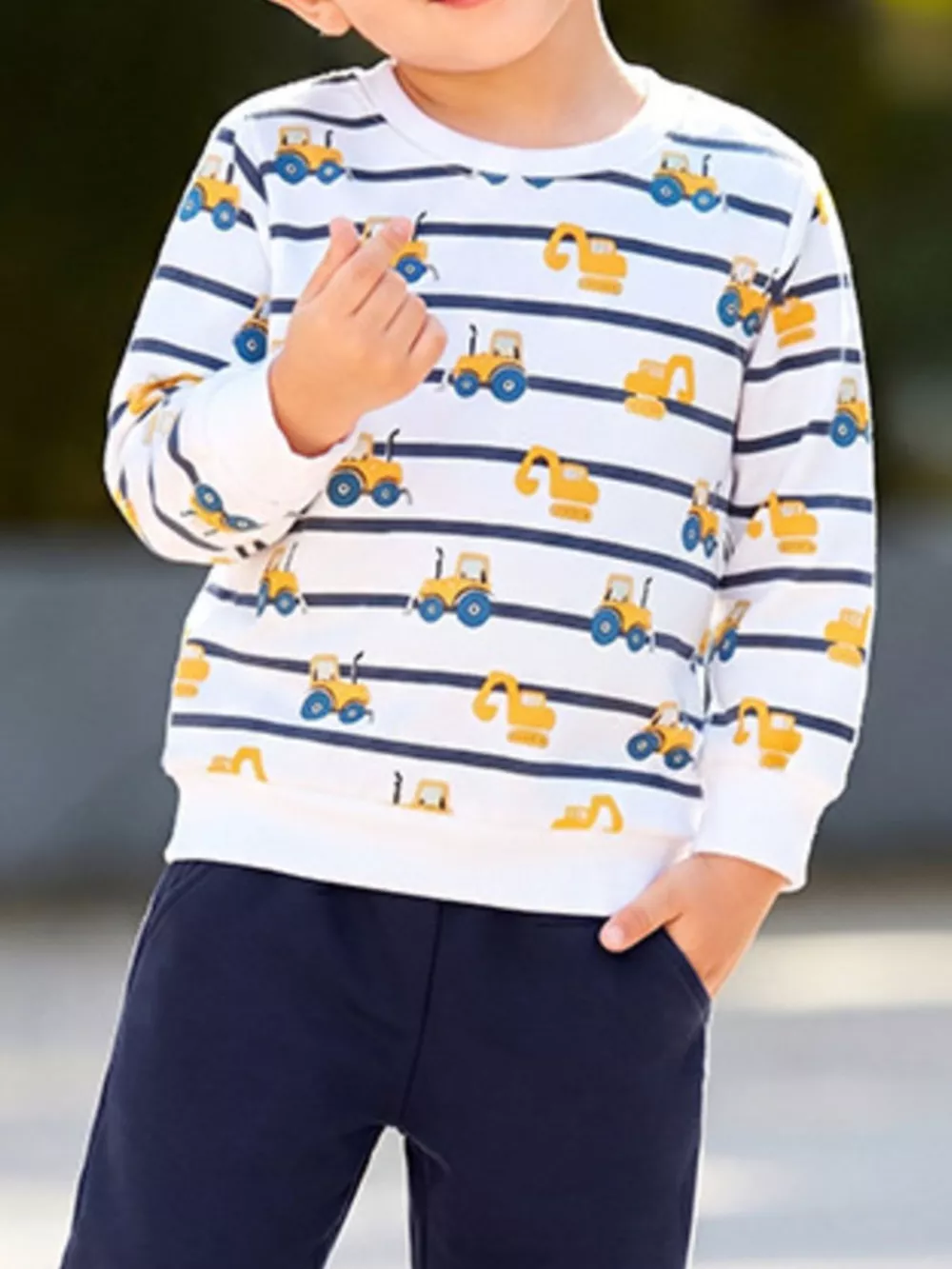 Children's Construction Vehicle Print Long Sleeve Sweatshirt and Pants Set, image 2