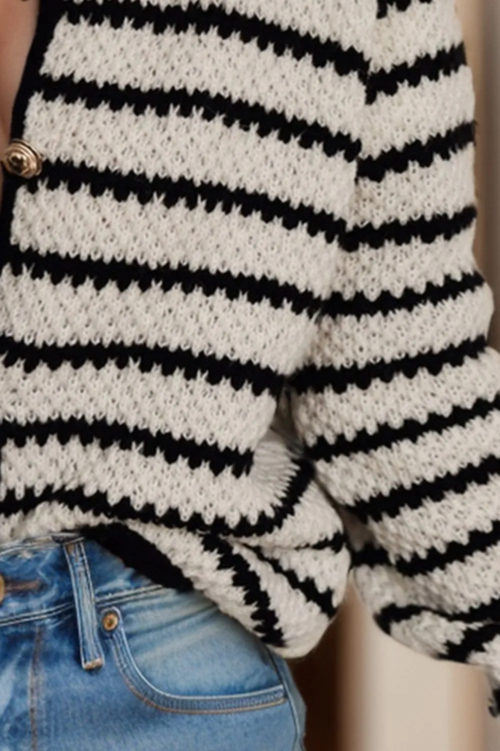 Striped Button Up Long Sleeve Cardigan, image 3