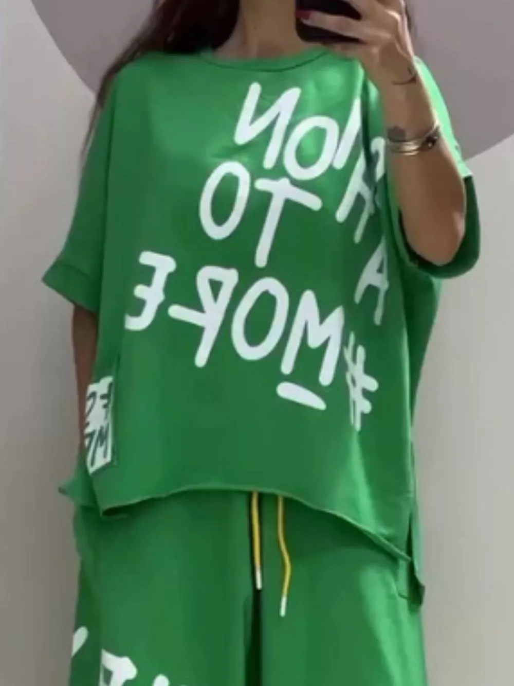 Full Size Letter Round Neck Tee and Drawstring Pants Set Plus Size, image 2