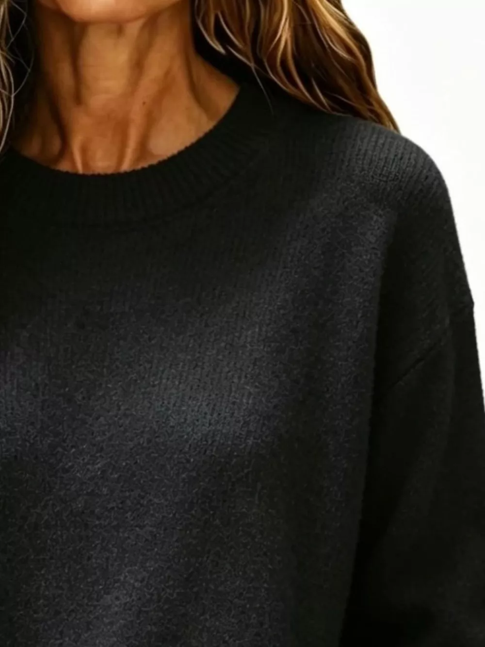 Full Size Round Neck Dropped Shoulder Sweater Plus Size, image 7