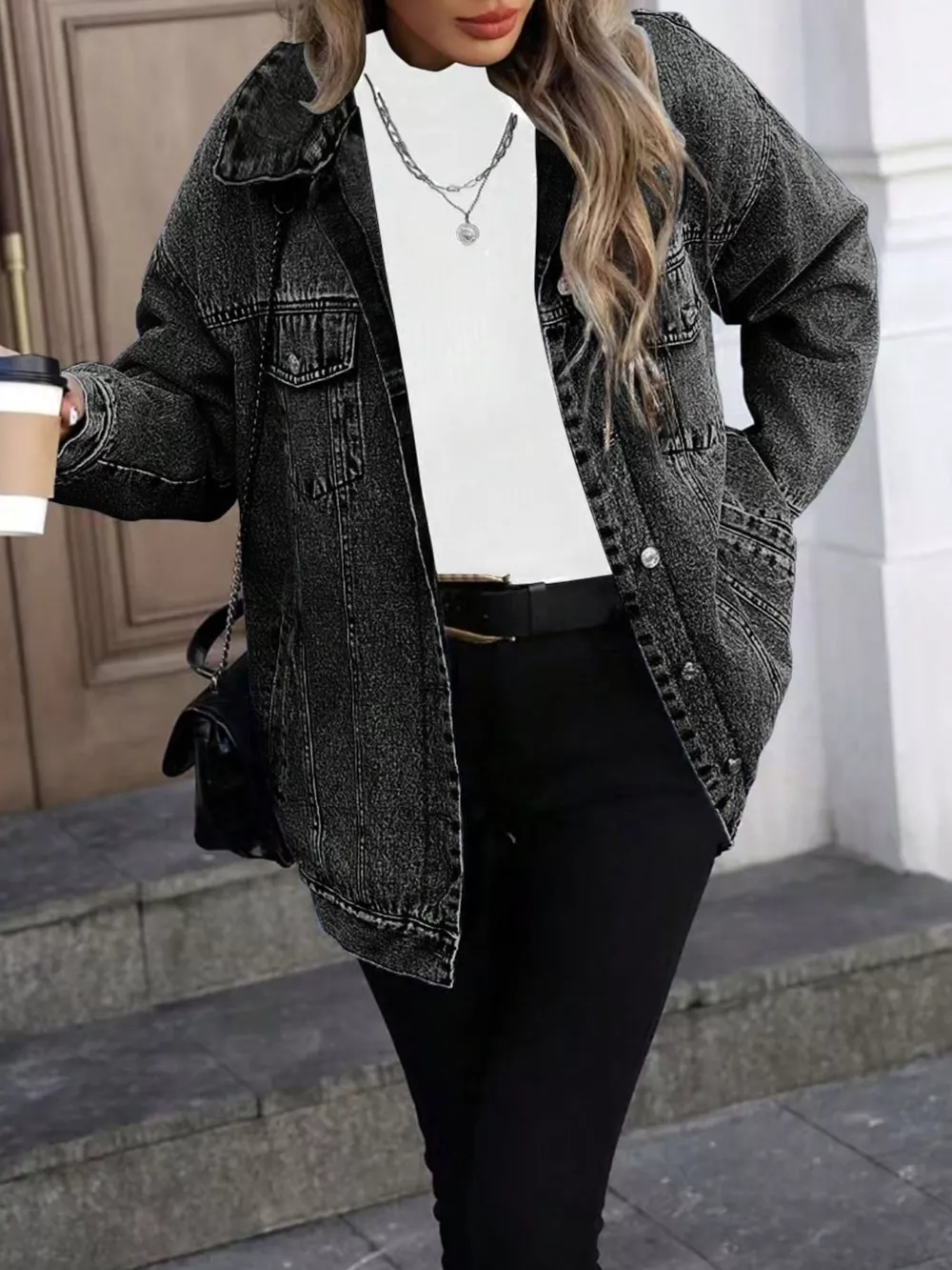 Washed Button Up Oversized Denim Jacket, image 3