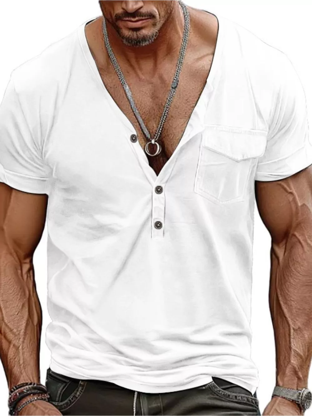 Men's Full Size Casual Button Detail Short Sleeve T-Shirt Plus Size, image 2