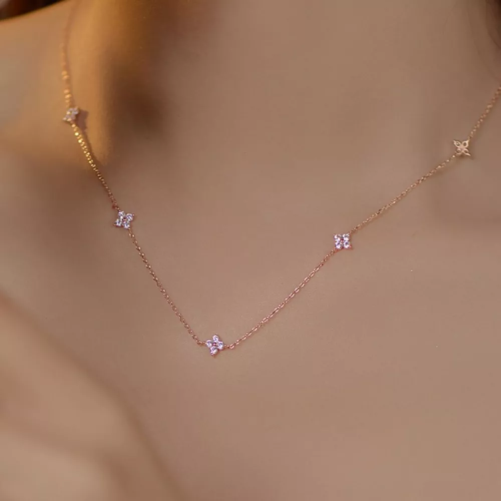 925 Sterling Silver Clover Charm Necklace, image 4