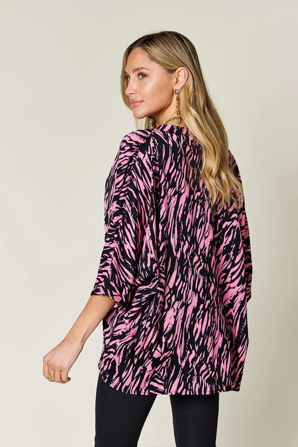 Full Size Printed Notched Three-Quarter Sleeve Blouse, image 3